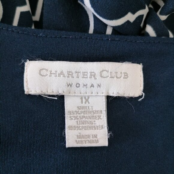 Charter Club Womens Blue Geometric Print Old Money Fit & Flare Dress Size 1X - Picture 6 of 8